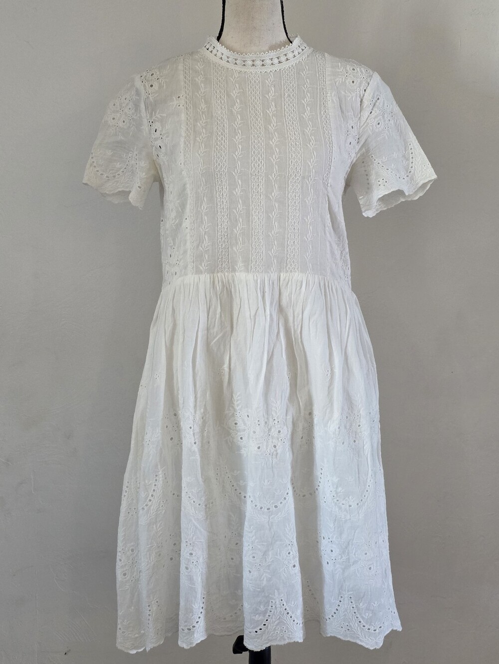 English Factory Cream Eyelet Mock Neck Mini Dress - Size Small